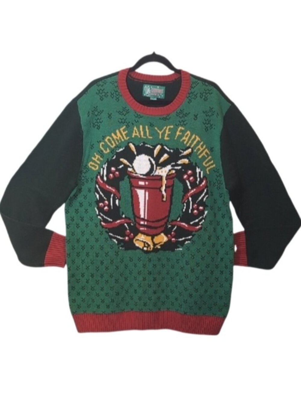 Beer Pong Ugly Christmas Sweater Oh Come All Ye Faithful Green Mens XXL